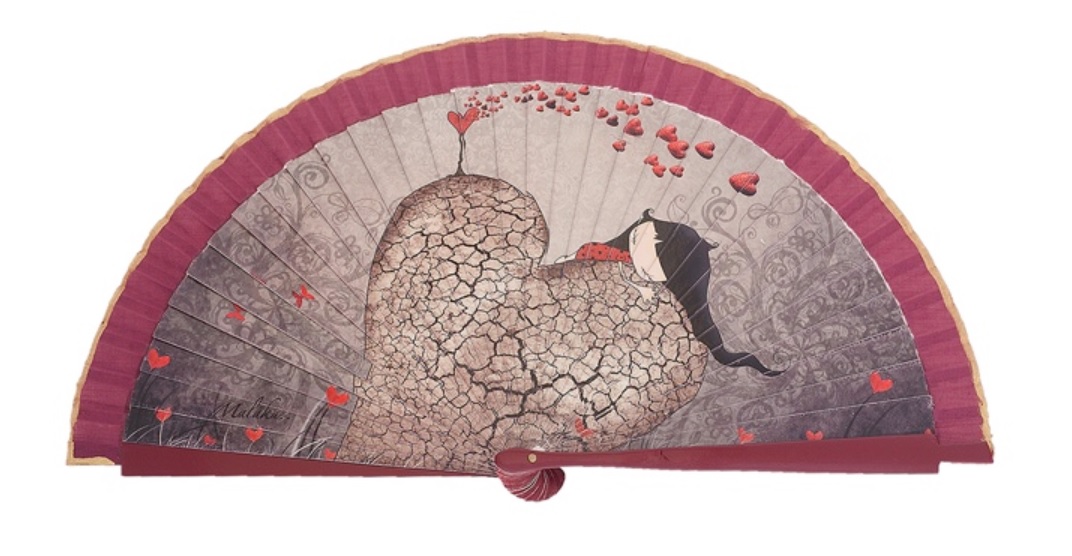 Abanico Chile Impreso corazones granate