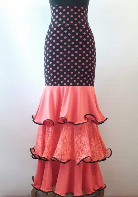 Falda de flamenco 3 volantes - lunares coral