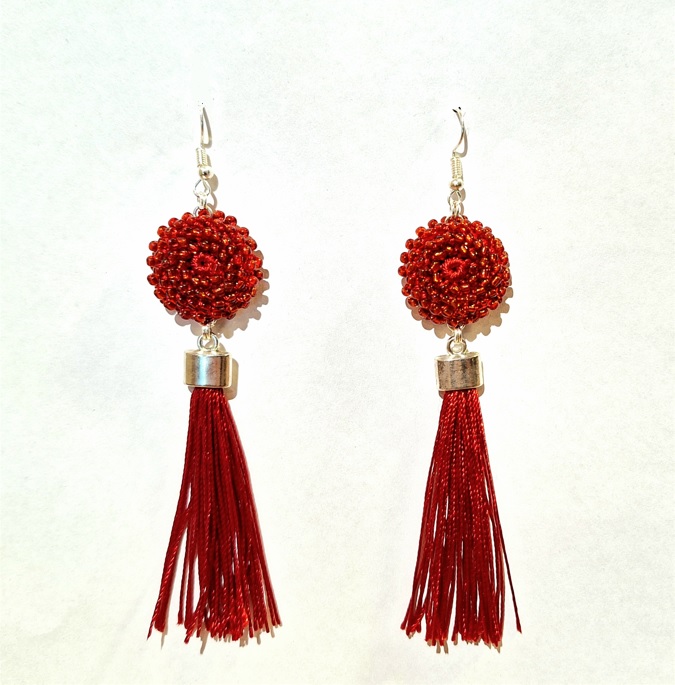 Aros de Flecos Chile bordados mostacilla rojo f1