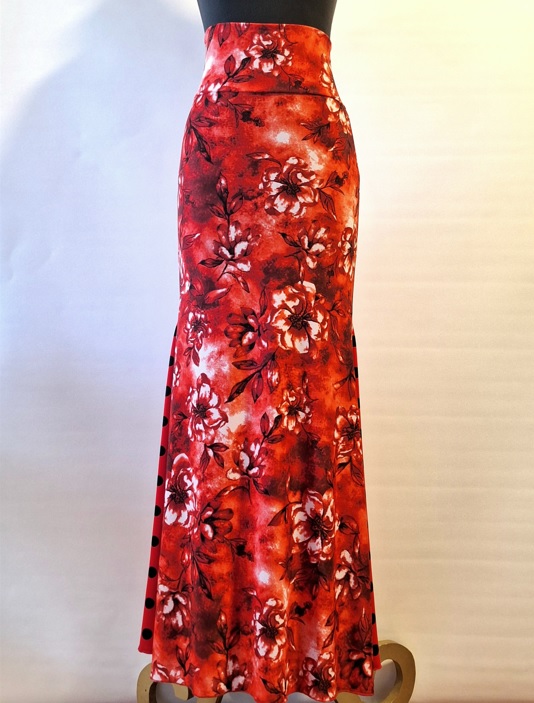 Falda Flamenco tres quillas roja flores f1