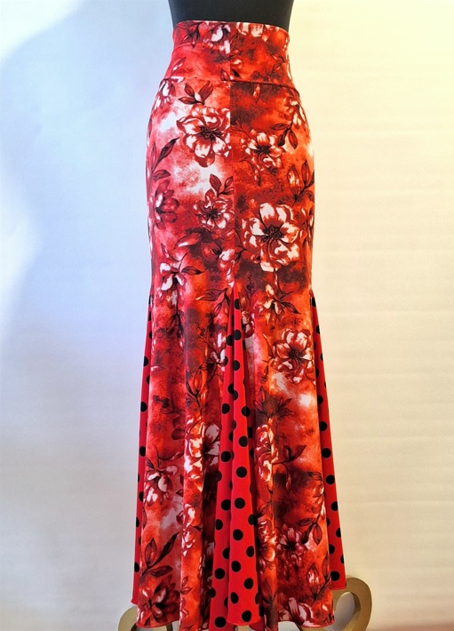 Falda Flamenco tres quillas roja flores f3