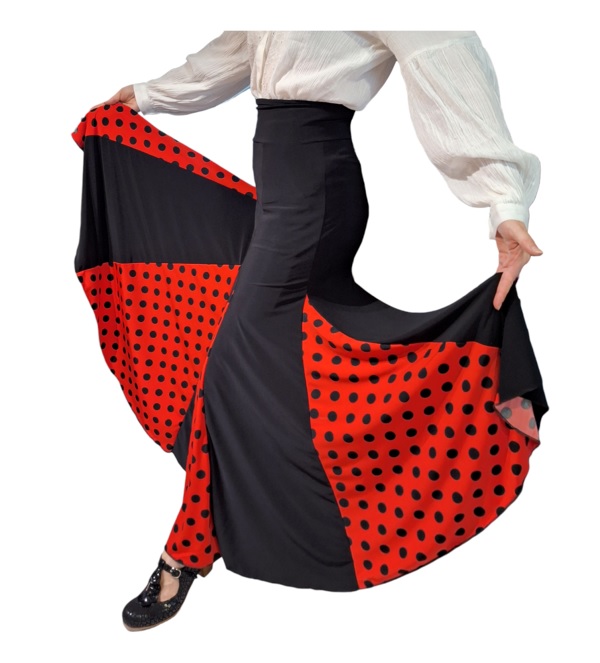 Falda Flamenco Chile F012A 6 cortes quillas rojo lunar negro f3