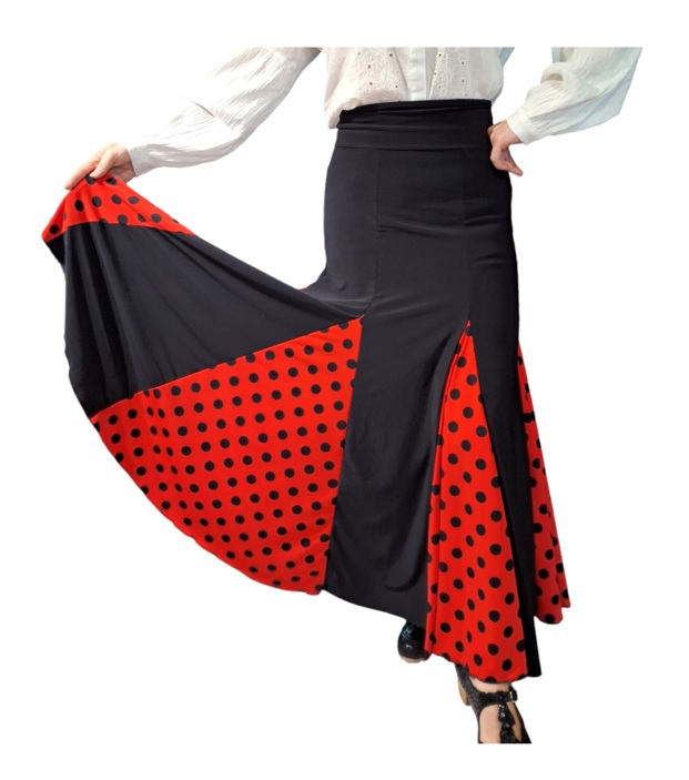 Falda de flamenco Chile F012A 6 cortes quillas rojo lunar negro f4