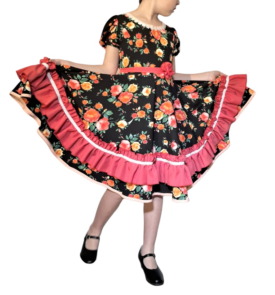 Vestido de Cueca Chile negro volante coral f12