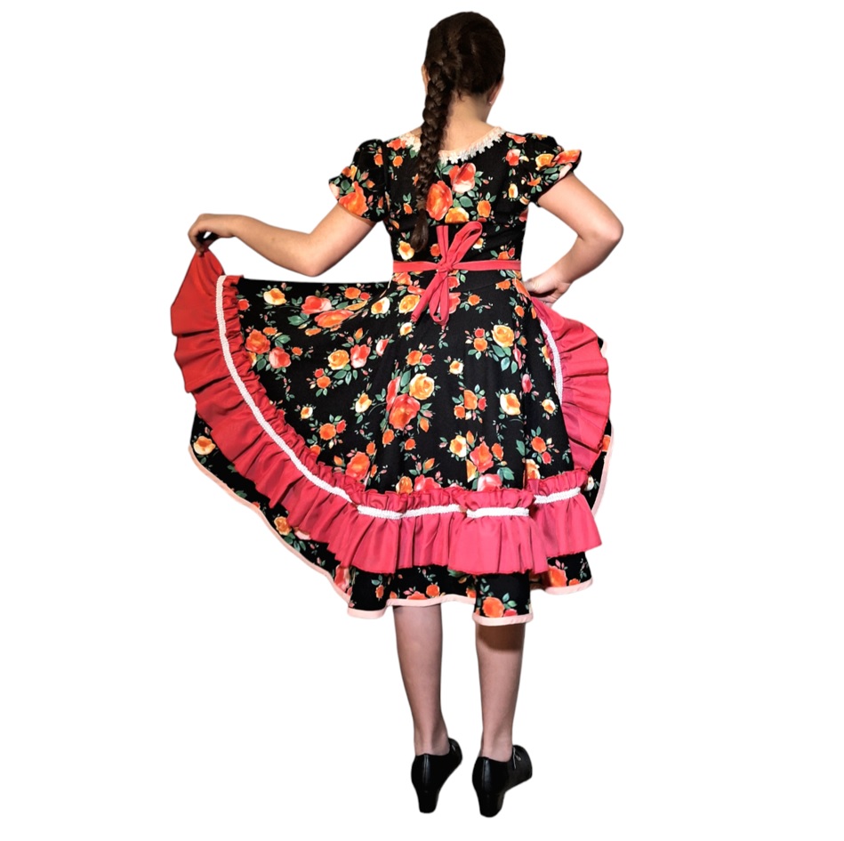 Vestido de Cueca Chile negro volante coral f7