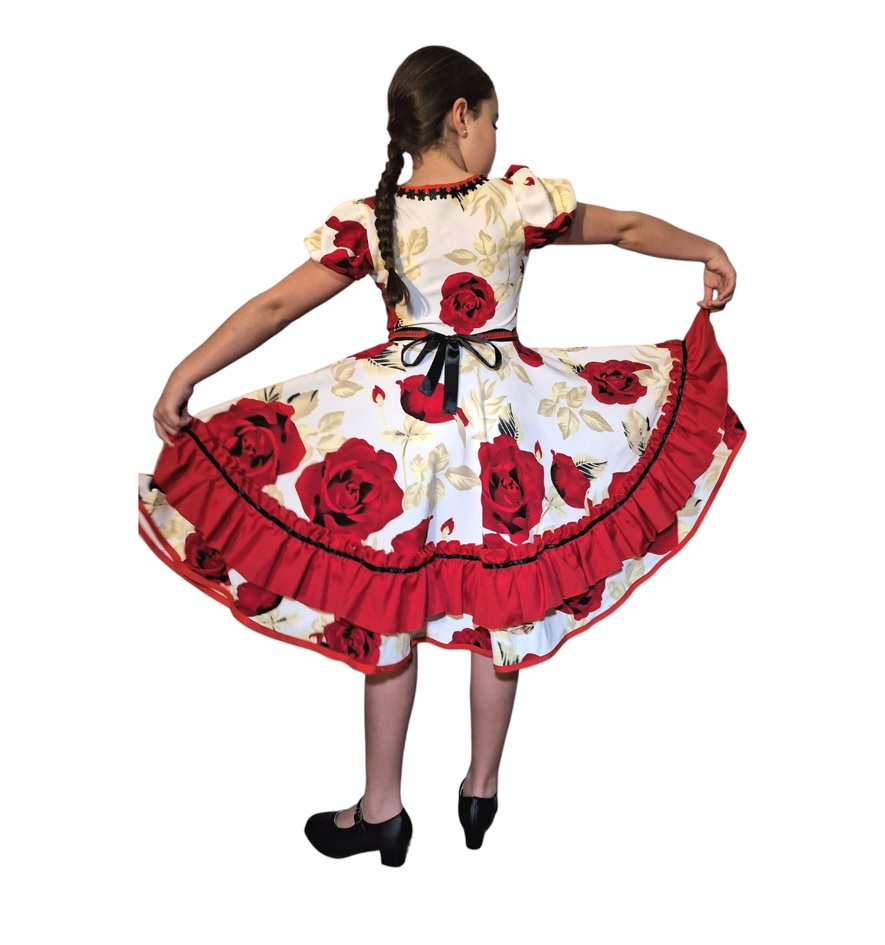 Vestido de Huasa Chile blanco volantes rojo f5