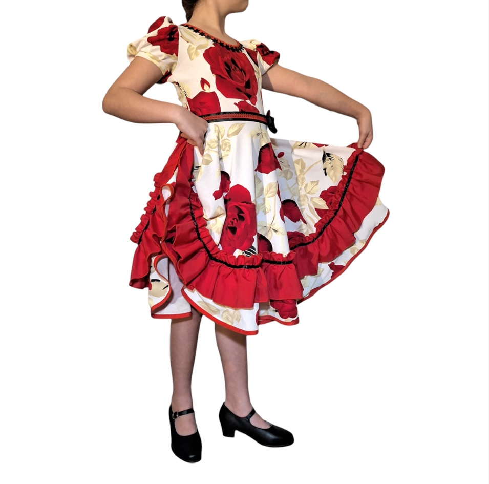 Vestido de Huasa Chile blanco volantes rojo f6