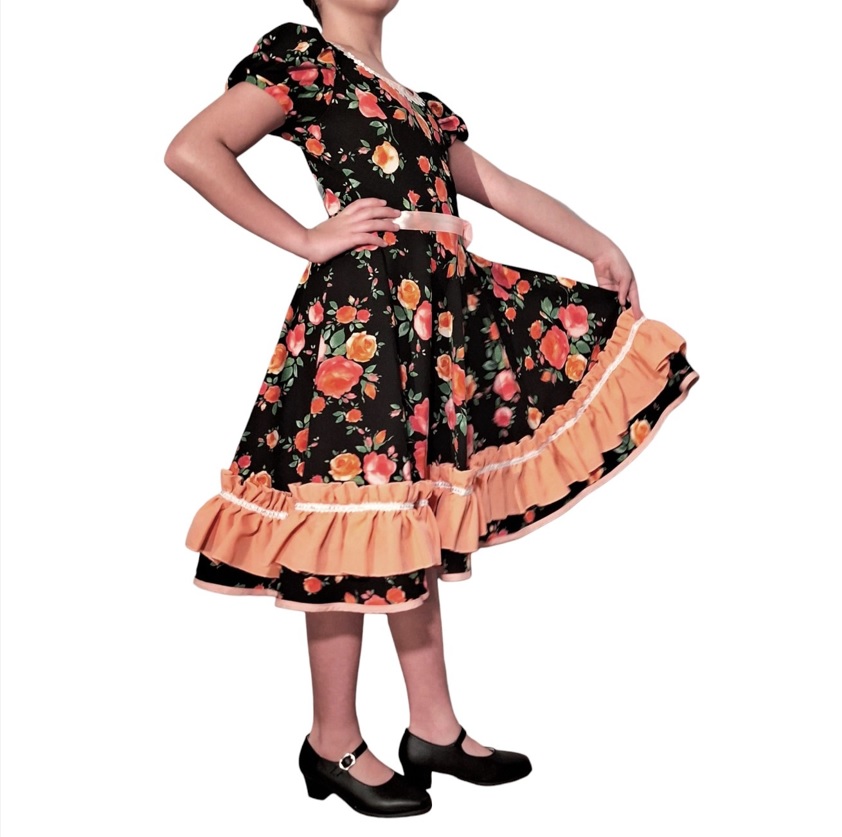 Vestidos de Cueca Santiago Chile negro volante damasco f2