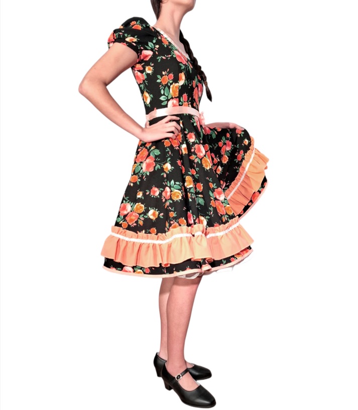 Vestidos de Cueca Santiago Chile negro volante damasco f3