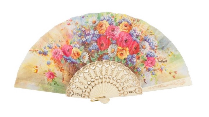 Abanico Chile plastico marfil flores alegria