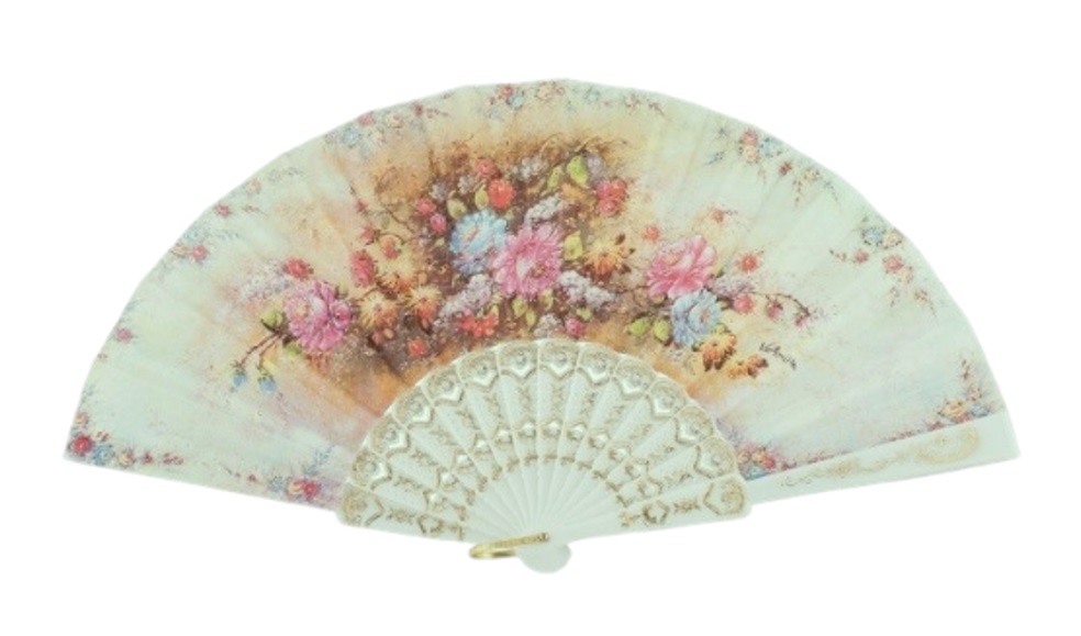 Abanico chile plastico blanco flores