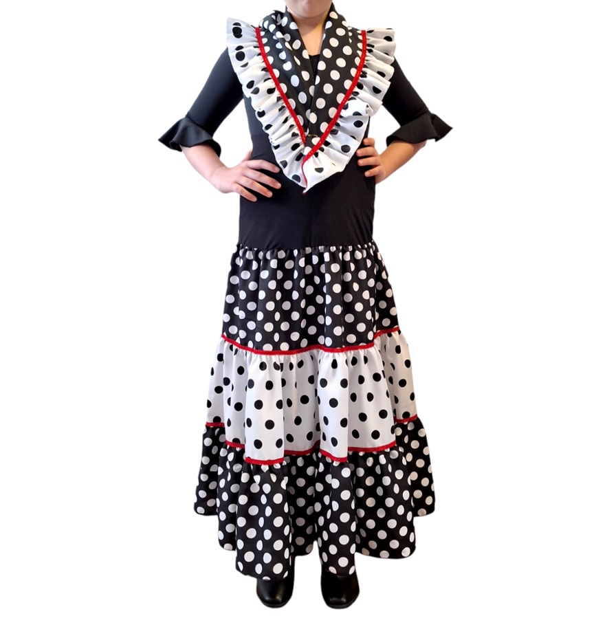 Conjunto flamenco falda canastera nina blanco y negro 1