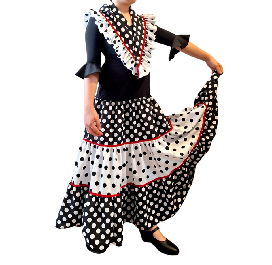 Conjunto flamenco falda canastera nina blanco y negro 2