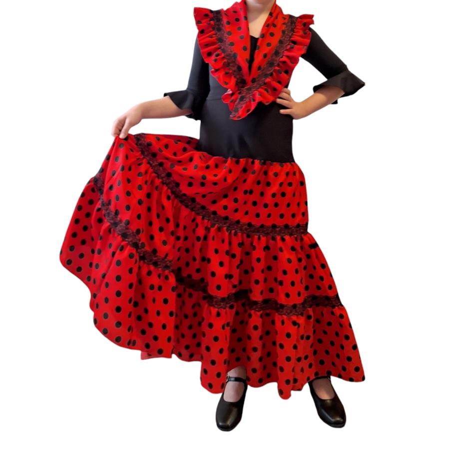 Conjunto flamenco falda canastera nina rojo 3