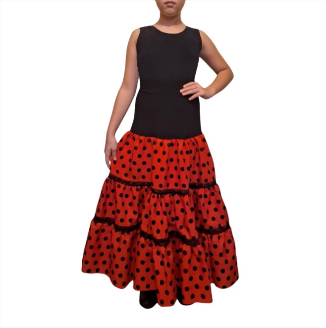 V3 falda canastera nina flamenco Chile rojo f3