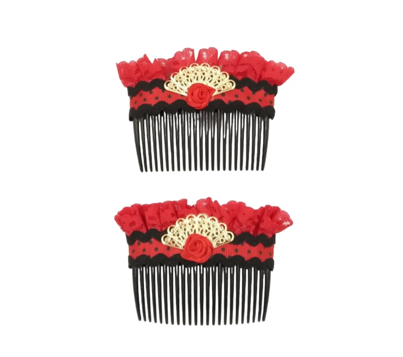 AF34A Peineta Artesanal rojo oro f2