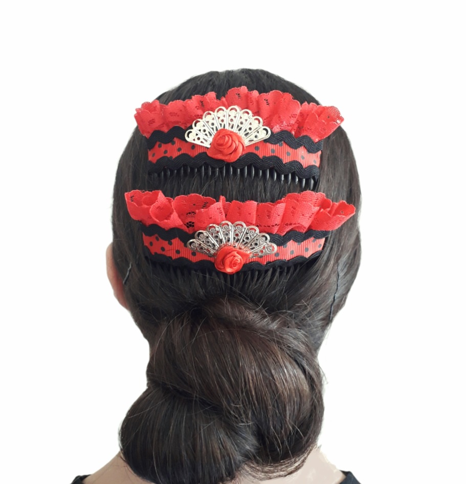 AF34A Peineta Artesanal Peineta Flamenco Chile rojo oro f3