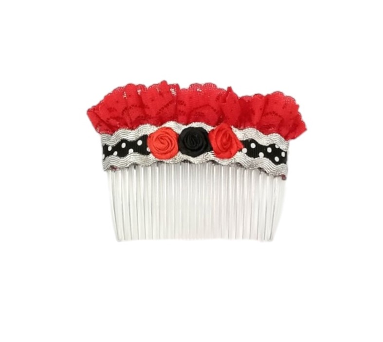 AF34A Peineta Artesanal Peineta Flamenco Chile rojo plata f1