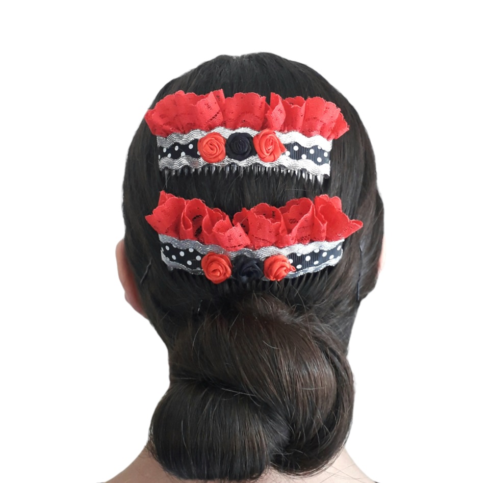 AF34A Peineta Artesanal Peineta Flamenco Chile rojo plata f3