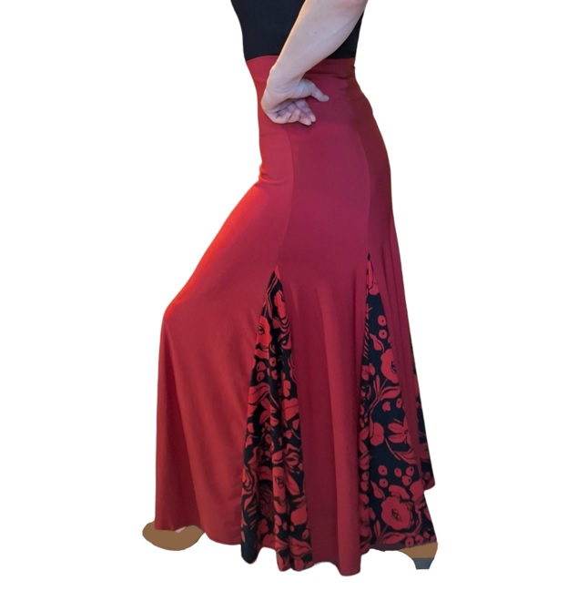 Falda Flamenco Chile F012A 6 cortes roja quillas flores f3