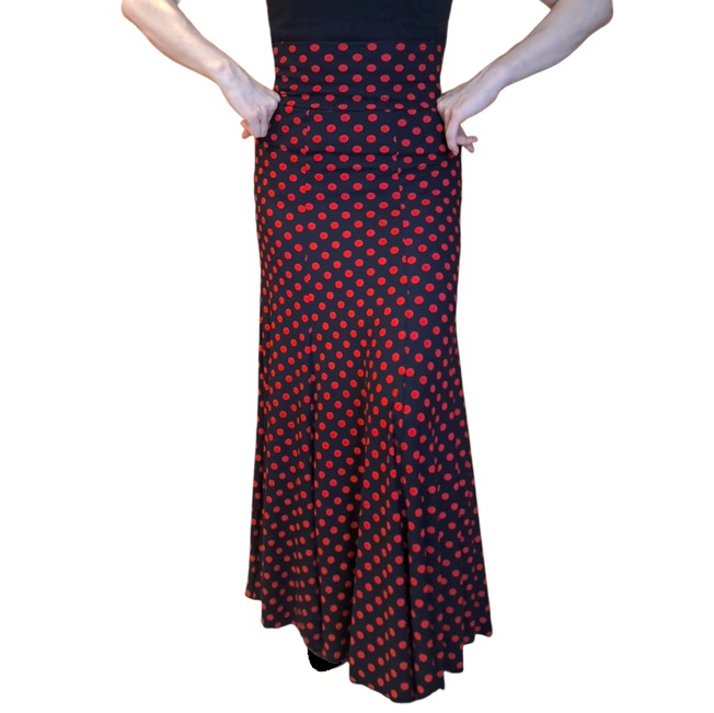 Falda Flamenco Santiago Chile 6 cortes Godet acanalada negro lunar rojo f2