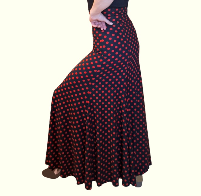 Falda de Flamenco 6 cortes Godet acanalada negro lunar rojo f3