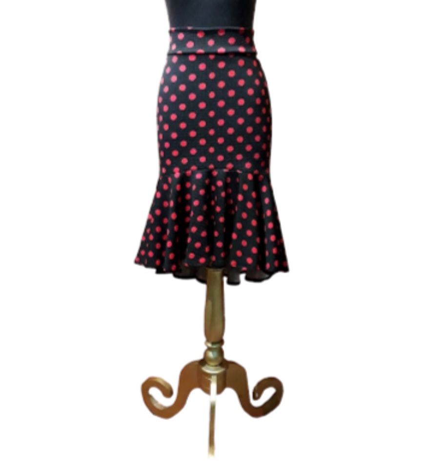 Falda corta volante grande lunares rojos f1