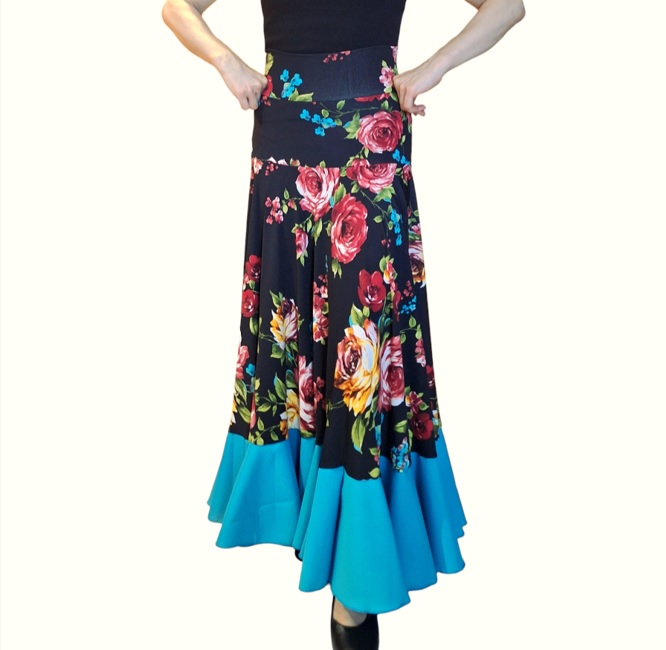 Falda flamenco Chile Rociera Flores multi Vol turquesa f2 v2