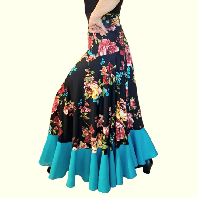 Falda flamenco Chile Rociera Flores multi Vol turquesa f3 v2
