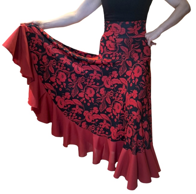 Falda de flamenco Chile Rociera Flores rojas Vol rojo f1 v2