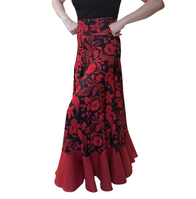 Falda flamenco Chile Rociera Flores rojas Vol rojo f2 v2