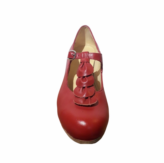 ZN02D Zapatos Flamenco Chile Volantes Empeine rojo frente V2