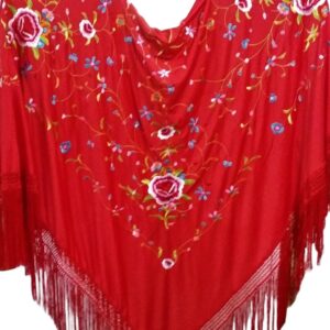 Mantón Grande Polyester 150×150cm – Rojo flores multicolor