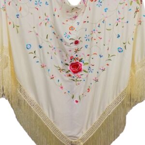 z. Mantón Grande Polyester 150×150cm – Crema flores multicolor