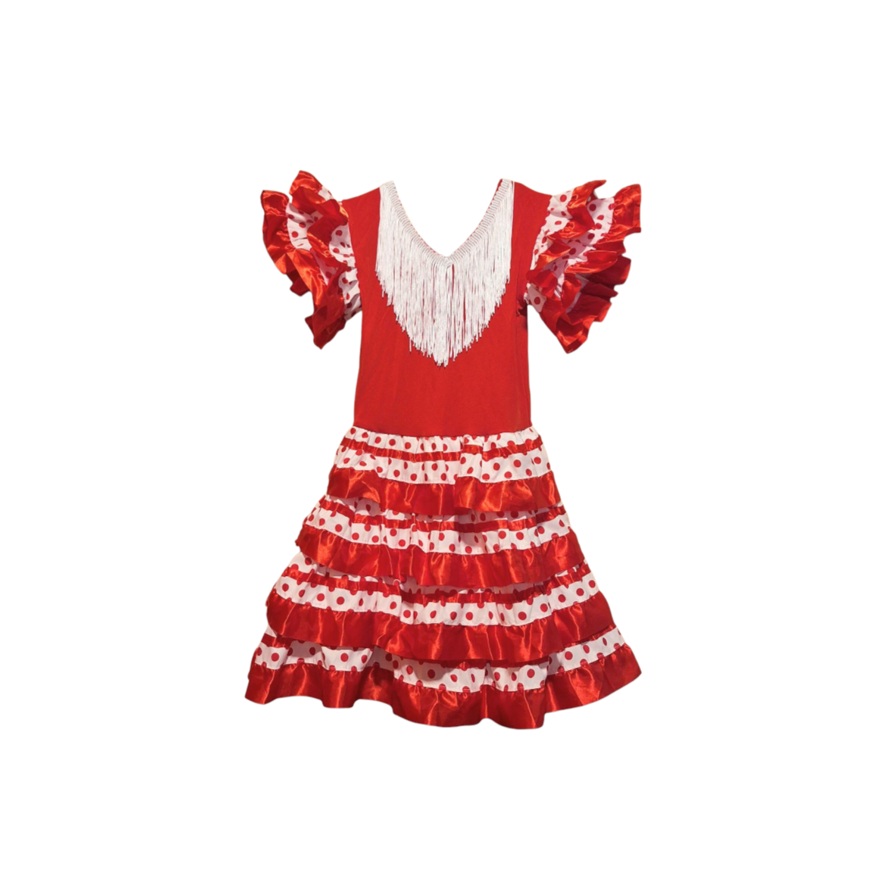 VI24B Vestido Sevillana Bebe Nina Chile T2 Rojo lunar blanco