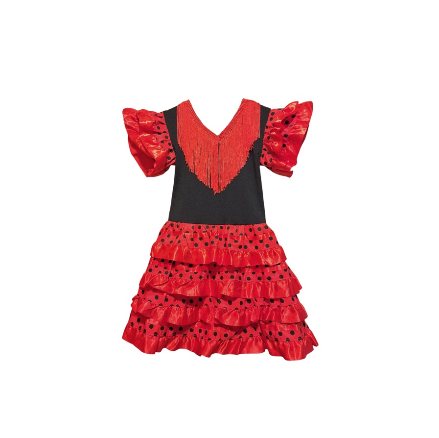 VI24B Vestido Sevillana Bebe Nina T1 Rojo lunar negro