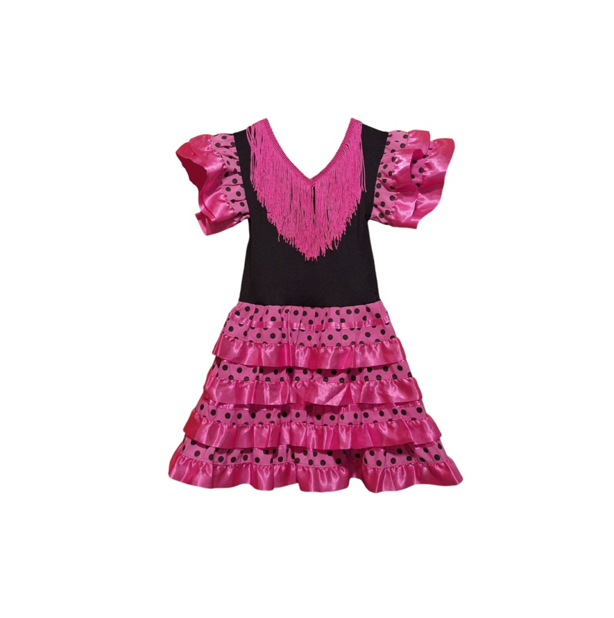 VI24B Vestido Sevillana Chile Bebe T1 Fucsia lunar negro