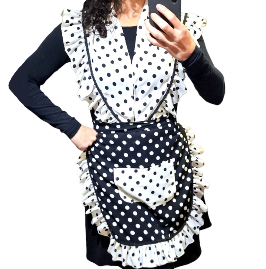 Conjunto Delantal Flamenco Chile Viscosa negro blanco f1