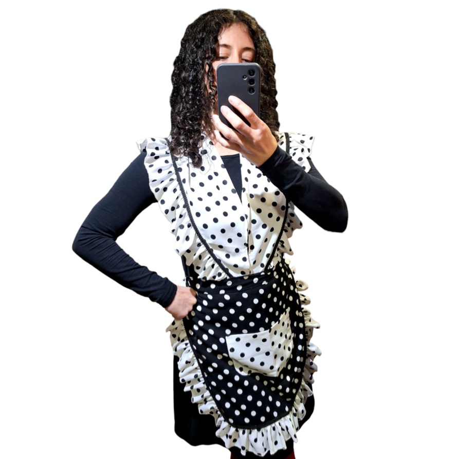 Conjunto Delantal Flamenco Viscosa negro blanco f2