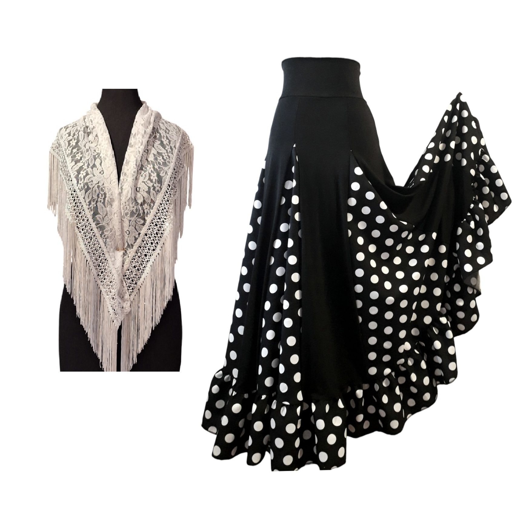 Conjunto lunares y encaje blanco