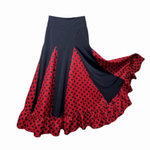 j) Falda de flamenco Quilla Alta - rojo italiano lunares negros