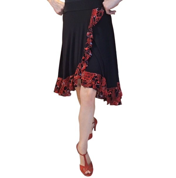 Falda de baile Chile cruzada flor roja f2