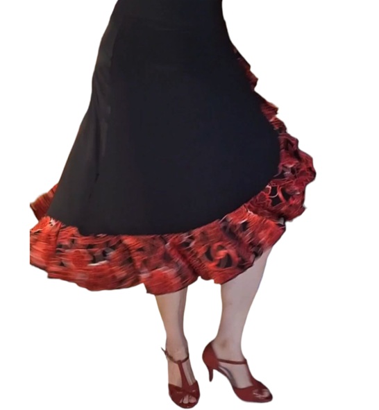 Falda de baile Chile cruzada flor roja f3