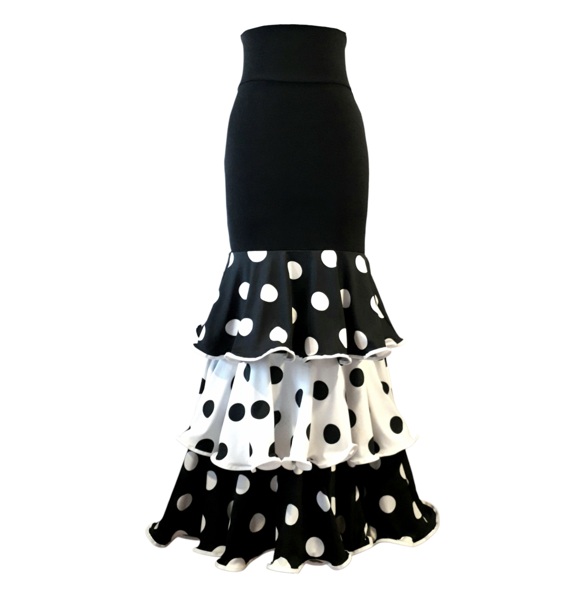 Falda flamenco Chile F018A Cascada lunares B-N LIV V2