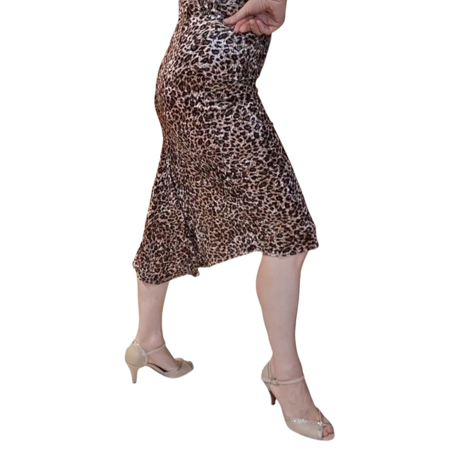 Falda tango Chile tubo abanico terciopelo animal print