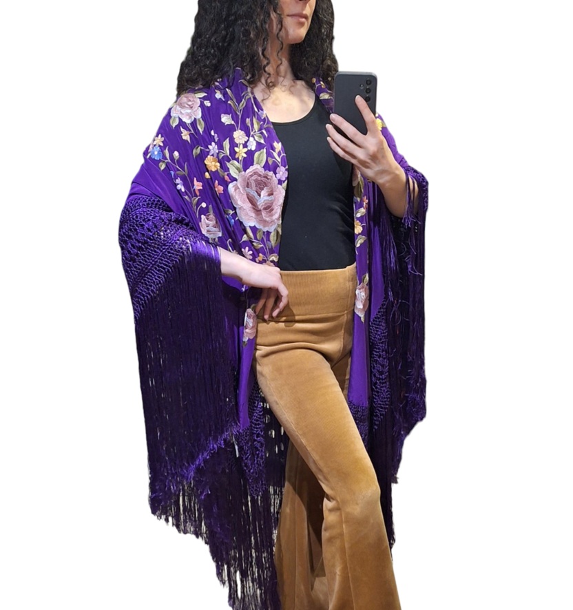 Manton de manila Chile seda grande morado LIV f2