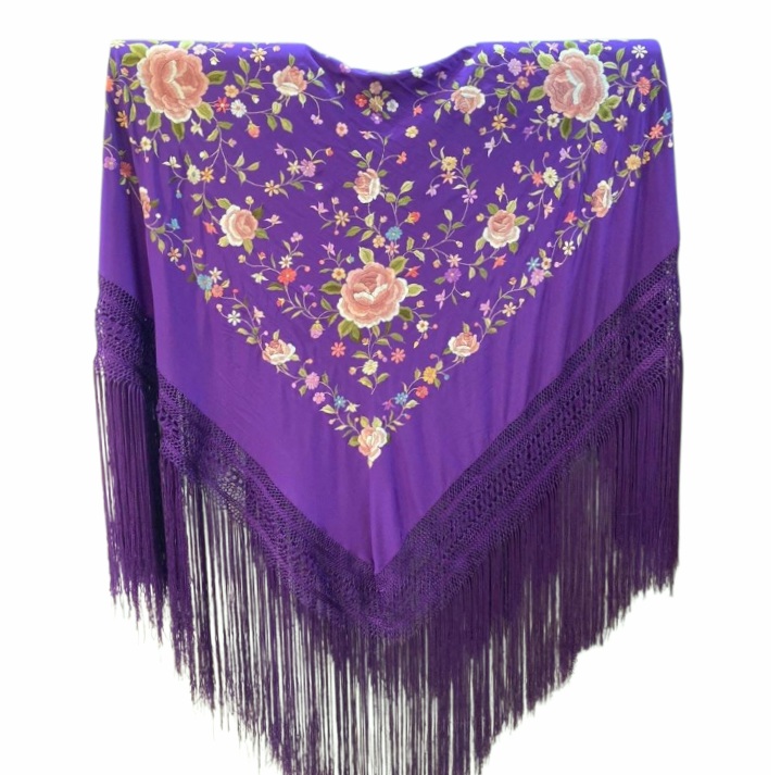 Manton de manila Chile seda grande morado LIV