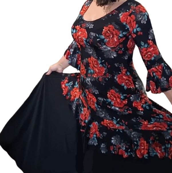 Vestido Diagonal flamenco lycra negro rosas verde-rojo LIV f2