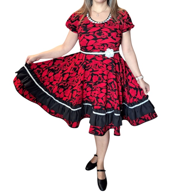 Vestidos de Cueca Chile rojo volantes negro L V4