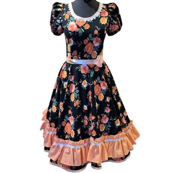 Vestido Cueca Chile negro damasco Vi